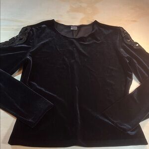 Vintage Hanky Panky Black Velvet Blouse with Lace Accents Long sleeves USA Sz M